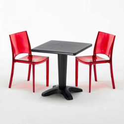 Grand Soleil - Tavolino Quadrato 70x70 cm e 2 Sedie Colorate Trasparenti Caffè | B-Side Rossa Trasparente - Nero precio