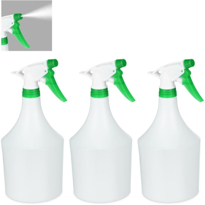 Relaxdays - Bottiglie Spray, Set da 3, Erogazione Regolabile, 1 Litro, Vaporizzatore, Nebulizzatore Piante, bianco/verde
