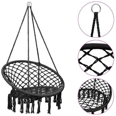vidaXL Sedia a Dondolo in Stile Amaca 80 cm Antracite - Antracite