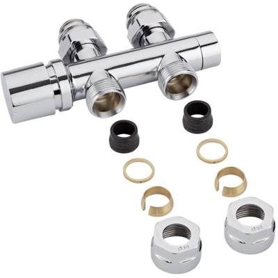 Hudson Reed Valvola Multiblock ad "H" Per Termosifoni e Scaldasalviette - Raccordo Maschio 3/4" - Adattatori Ø16mm Rame - Controllo Manuale
