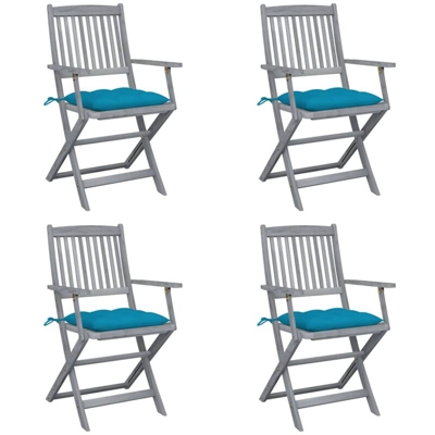 vidaXL Sedie da Giardino Pieghevoli 4pz con Cuscini in Massello Acacia