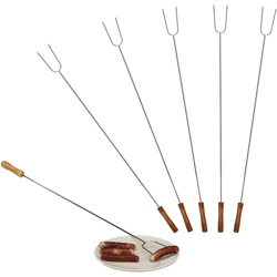 Relaxdays - Spiedi da Barbecue, Set da 6 Forchettoni con Manico in Legno, Universali, L:80 cm, acciaio, argento/naturale características