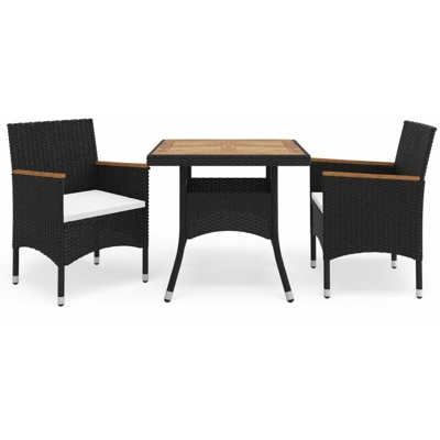 YOUTHUP Set Mobili da Pranzo da Giardino 3 pz Nero Polyrattan e Acacia - Nero