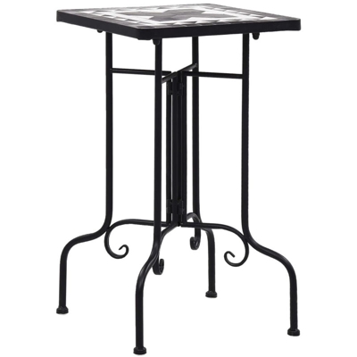 Asupermall - Tavolino di Servizio con Mosaico Nero e Bianco in Ceramica