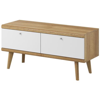 Cassettiera Moderna Rtv Fenel 107cm. Mobile Tv, Mobile Soggiorno, Colore Riviera Rovere / bianco