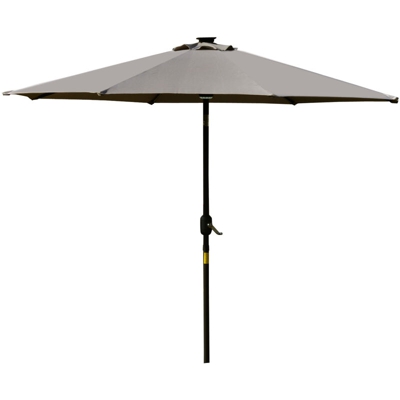 Outsunny Ombrellone Inclinabile con Apertura a Manovella e Luci LED a Pannello Solare, Grigio Φ266x245cm
