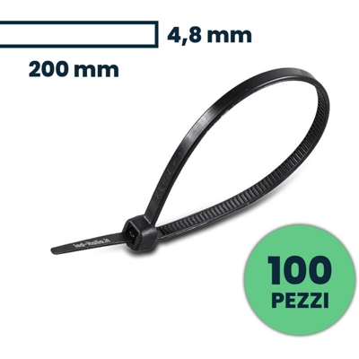 V-tac - Fascetta per Cavi 4,8*200mm Colore Nero (100 pz/pck)