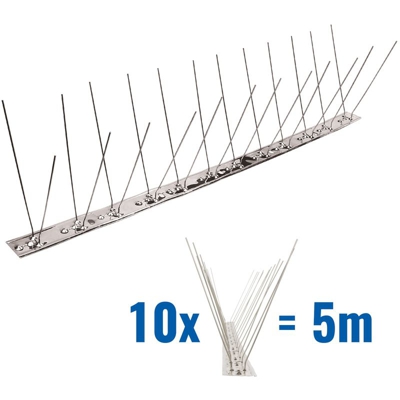 Pestsystems - 5m Dissuasori di picchi anti piccione con base flessibile d'acciaio inossidabile V2A - 2 striscia