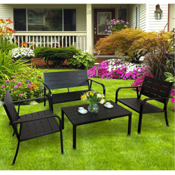Set Salotto Arredo Giardino Completo Divano Poltrone e Tavolino Metallo ABS Nero precio