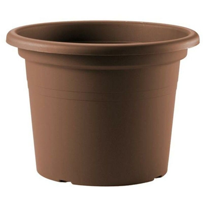 Vaso tondo in resina cilindro basic colorato per giardino piante e fiori -DIAM 25 X H 17.7 cm / Cacao