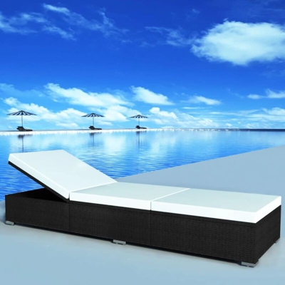 YOUTHUP Lettino Prendisole con Cuscino in Polyrattan Nero - Nero