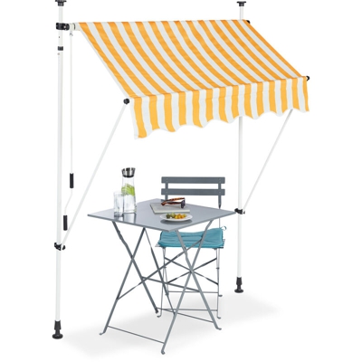 Relaxdays - Tenda da Sole, Protezione per il Balcone, Regolabile, senza Forare, a Manovella, Larga 150 cm, a Righe Gialle