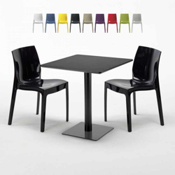 Tavolino Quadrato Nero 70x70 cm con 2 Sedie Colorate Ice Kiwi | Nero precio