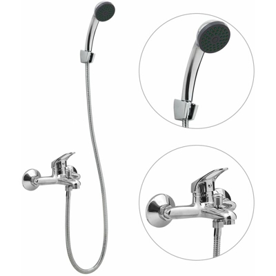 vidaXL Set Rubinetto Miscelatore per Vasca con Soffione e Tubo Cromato - Argento