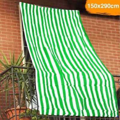Bakaji - Tenda da Sole Telo Parasole ad anelli 150x290 HDPE Balcone Veranda Righe Verde