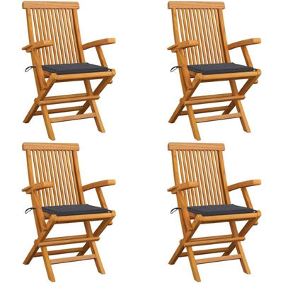 Sedie da Giardino con Cuscini Antracite 4 pz Massello di Teak - Antracite - Vidaxl
