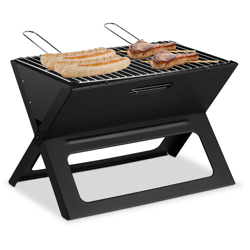 Grill Portatile, con Griglie di Cottura e per Carbonella, Pieghevole, per Picnic e Campeggio, 30x45,5x30cm, Nero en oferta