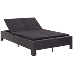 Lettino Prendisole a 2 Posti con Cuscino in Polyrattan Nero Modello 2 - Nero - Vidaxl en oferta