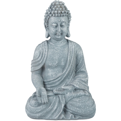 Statua del Buddha Seduto, 30cm da Giardino e da Soggiorno, in Ceramica, Impermeabile Anti-Gelo Grigio Chiaro