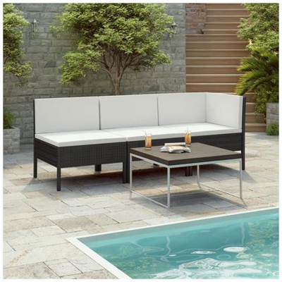 Set Divani Da Giardino 3 Pz Con Cuscini In Polyrattan Nero