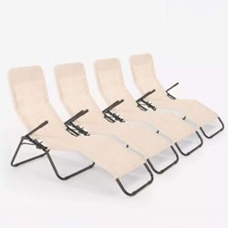 4 lettini sdraio pieghevole basculante in acciaio spiaggia giardino Pasha | Beige en oferta