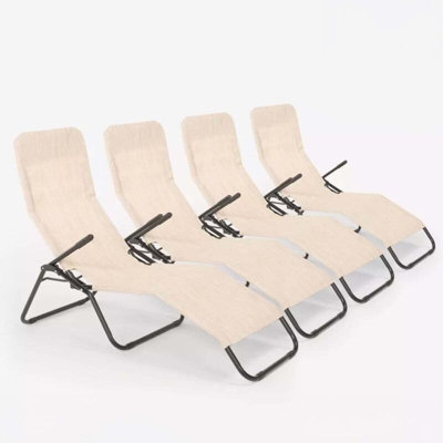 4 lettini sdraio pieghevole basculante in acciaio spiaggia giardino Pasha | Beige