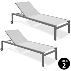 Pack 2 lettini da giardino e da esterno, schienale regolabile in 5 posizioni, lettini per piscina, terrazza o spiaggia, alluminio e textilene, precio