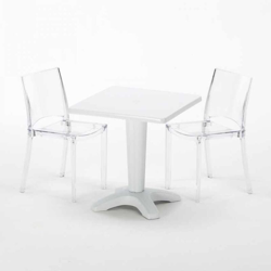 Grand Soleil - Tavolino Quadrato 70x70 cm e 2 Sedie Colorate Trasparenti Caffè | B-Side Trasparente - Bianco precio