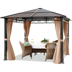 Gazebo da Giardino 3x3 m - 100% impermeabile – ALU DELUXE - con 4 teli laterali – Gazebo color ocra – tetto in lastre di Policarbonato características