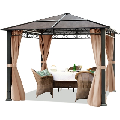 Gazebo da Giardino 3x3 m - 100% impermeabile – ALU DELUXE - con 4 teli laterali – Gazebo color ocra – tetto in lastre di Policarbonato