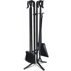 Costway - Set di 5 Strumenti per Caminetti, Set Accessori per Camino in Ferro,Porta Attizzatoio Pinze Pala Scopa e Base, Nero precio