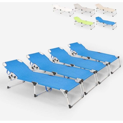 Set 4 lettini spiaggia mare giardino pieghevoli in alluminio Seychelles | Blu