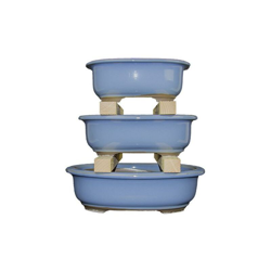 Vasi per bonsai Giapponesi Morrisan ovali in gres smaltati azzurro (Set da n.3 pezzi) - B21-24 en oferta