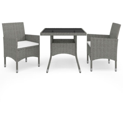 Set Mobili da Pranzo da Giardino 3 pz Grigio Polyrattan e Vetro - Grigio - Youthup en oferta