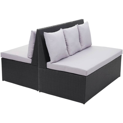 Mendler - Set 2x divani sofà 2 posti da esterno HWC-G16 polyrattan nero cuscino grigio chiaro