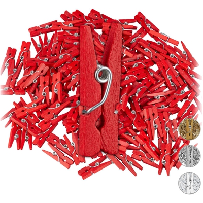Relaxdays - Mollette in Legno, Set da 144, Matrimoni, Feste, Ferma Foto, Deco per Regali, DIY, Rosso