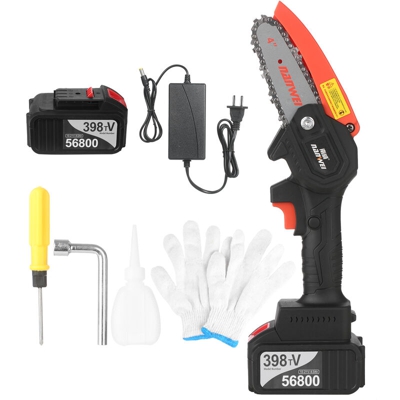 Asupermall - 21 V, batteria al litio senza spazzole, motosega elettrica da 4 pollici, 100-240 V, ampia tensione 398TV, batteria 4000mah, standard