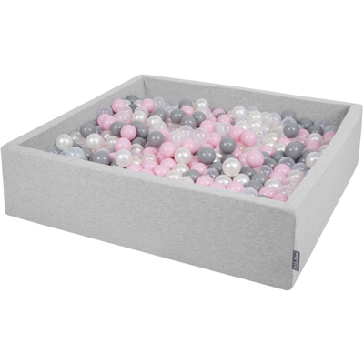 120X30cm/600 Palline ? 7CM Quadrato Piscina Di Palline Colorate Per Bambini Fabbricato In EU, Grigio Chiaro:Perla/Grigio/Trasparente/Rosa Chiaro