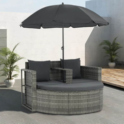 Asupermall - Divano da Giardino 2 Posti Cuscini Ombrellone Grigio Polyrattan precio