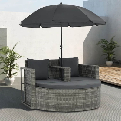 Asupermall - Divano da Giardino 2 Posti Cuscini Ombrellone Grigio Polyrattan