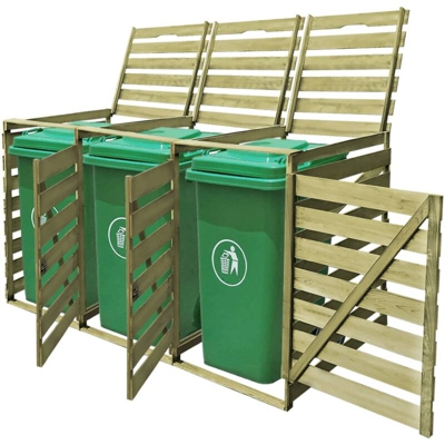 Copribidone per Spazzatura Triplo 240 L in Legno Impregnato - Youthup