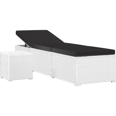 Lettino Prendisole con Cuscino e Tavolino in Polyrattan Bianco - Bianco - Vidaxl