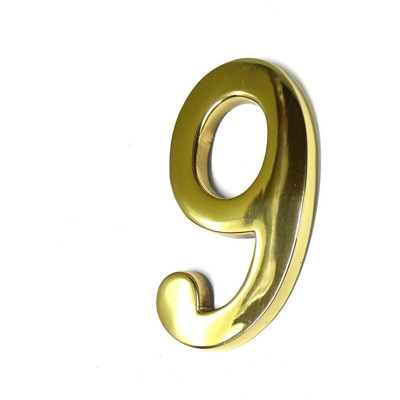 Numeri 9 fissazione invisibile in ottone lucido da 10 cm