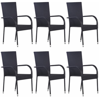 YOUTHUP Sedie da Esterno Impilabili 6 pz in Polyrattan Nere - Nero