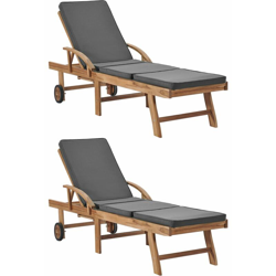 vidaXL Lettini Prendisole con Cuscini 2 pz Legno di Teak Grigio Scuro - Grigio en oferta
