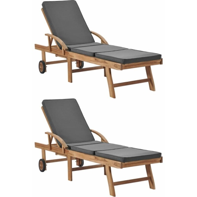 vidaXL Lettini Prendisole con Cuscini 2 pz Legno di Teak Grigio Scuro - Grigio