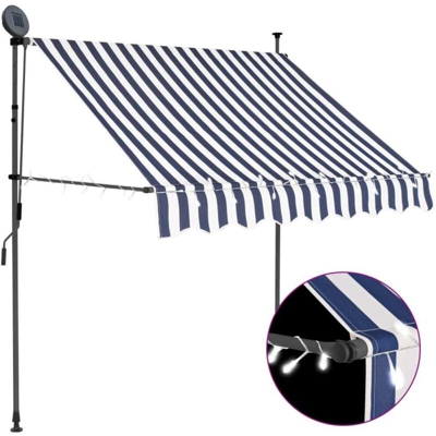 Tenda da Sole Retrattile Manuale con LED 100 cm Blu e Bianco - Multicolore - Vidaxl
