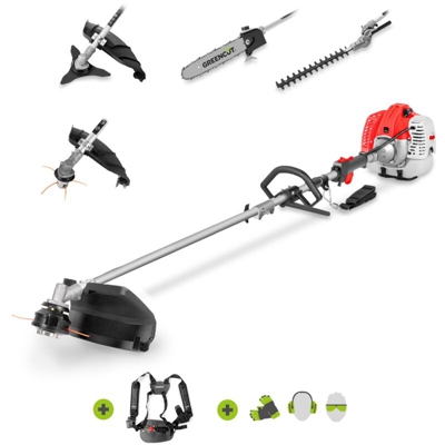 Utensile multifunzione GM650X-5 con motore a benzina 2 tempi 65cc 4,9cv. 5 diversi accessori per il taglio. Manubrio a doppia impugnatura.