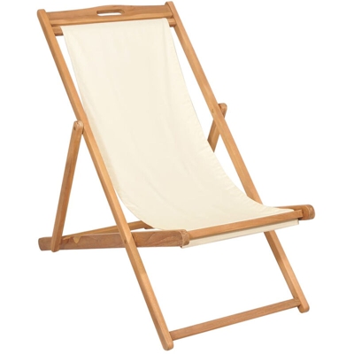 Asupermall - Sedia a Sdraio in Legno di Teak 56x105x96 cm Crema