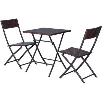 Set Tavolino da Giardino con 2 Sedie Pieghevoli in PE Rattan, Marrone - Outsunny